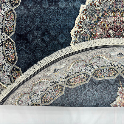 8.25 ft x 8.25 ft Round Persian Navy Acrylic Rug | 1000 Reed Floral Medallion, Iran