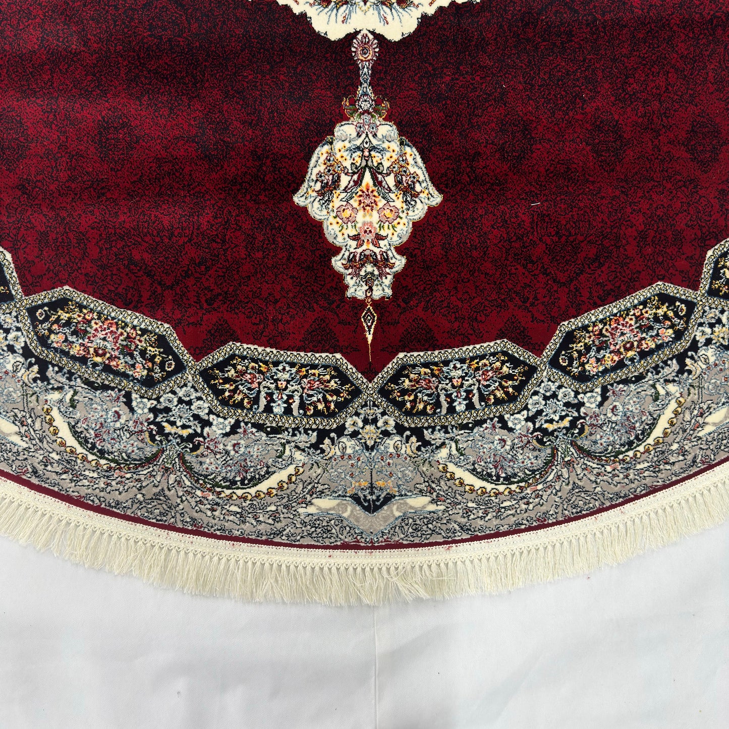 8.25 ft x 8.25 ft Round Persian Crimson Acrylic Rug | 1000 Reed Medallion Carpet Iran