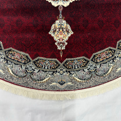 8.25 ft x 8.25 ft Round Persian Crimson Acrylic Rug | 1000 Reed Medallion Carpet Iran