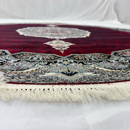 8.25 ft x 8.25 ft Round Persian Crimson Acrylic Rug | 1000 Reed Medallion Carpet Iran