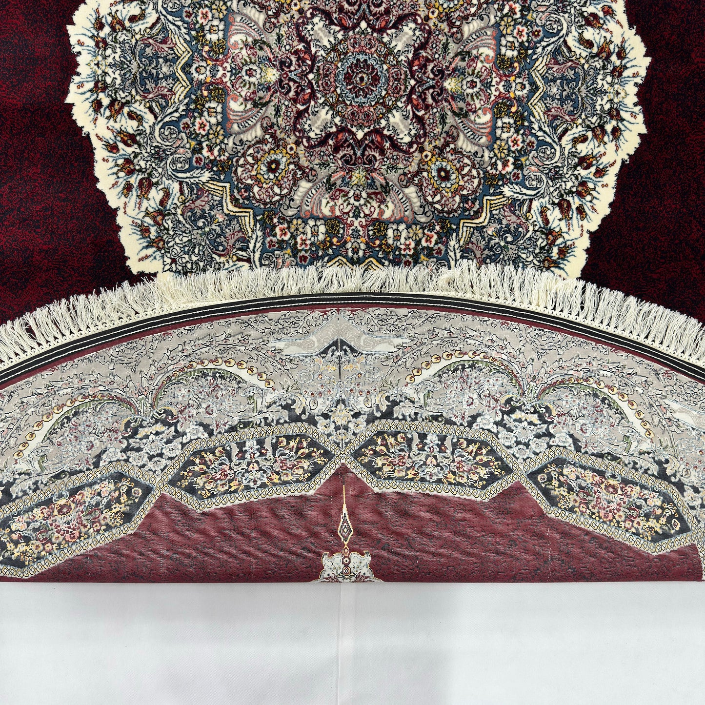 8.25 ft x 8.25 ft Round Persian Crimson Acrylic Rug | 1000 Reed Medallion Carpet Iran