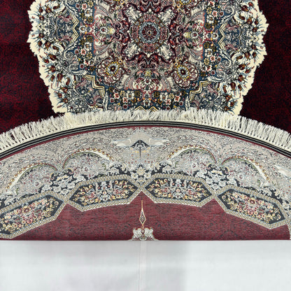8.25 ft x 8.25 ft Round Persian Crimson Acrylic Rug | 1000 Reed Medallion Carpet Iran