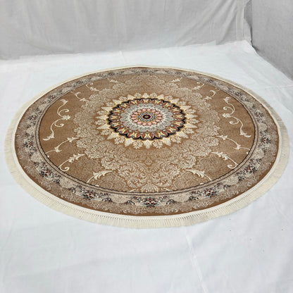 8.25 ft x 8.25 ft Round Persian Golden Acrylic Rug | 1000 Reed Floral Medallion, Iran