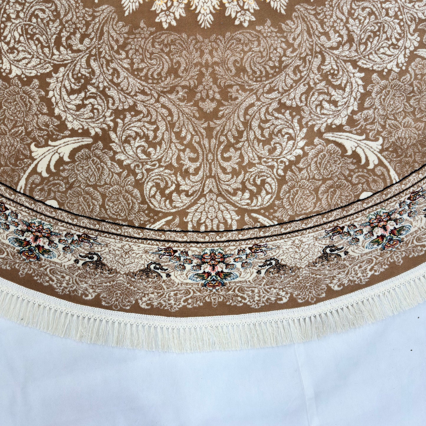 8.25 ft x 8.25 ft Round Persian Golden Acrylic Rug | 1000 Reed Floral Medallion, Iran
