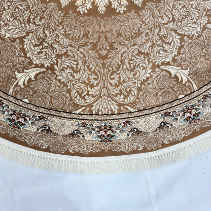 8.25 ft x 8.25 ft Round Persian Golden Acrylic Rug | 1000 Reed Floral Medallion, Iran