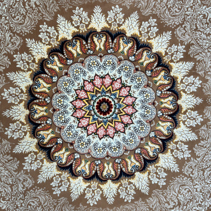 8.25 ft x 8.25 ft Round Persian Golden Acrylic Rug | 1000 Reed Floral Medallion, Iran