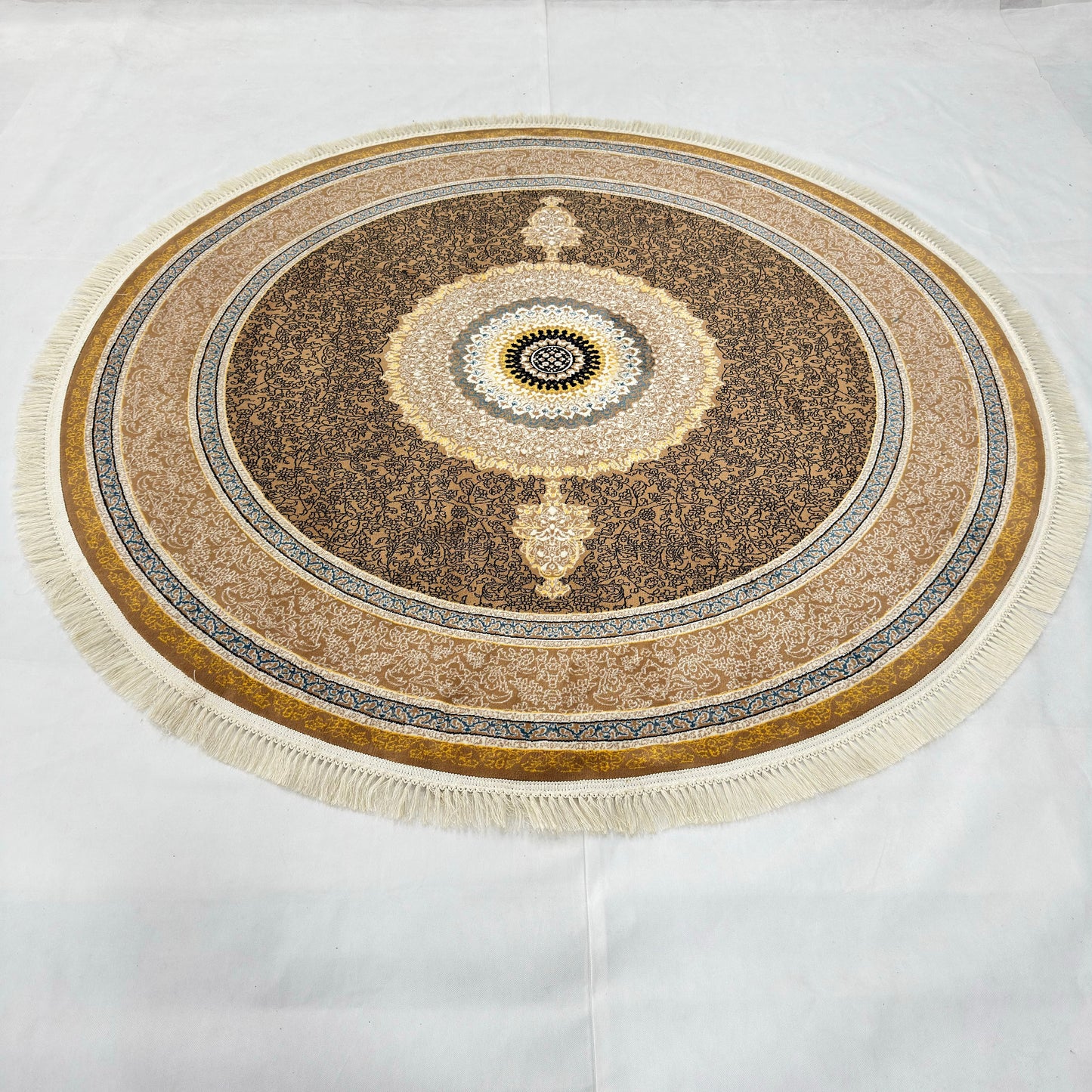 Persian Round Rug 7 ft x 7 ft | Chocolate & Gold | 1000 Reed Acrylic