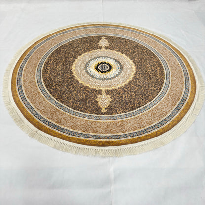 Persian Round Rug 7 ft x 7 ft | Chocolate & Gold | 1000 Reed Acrylic