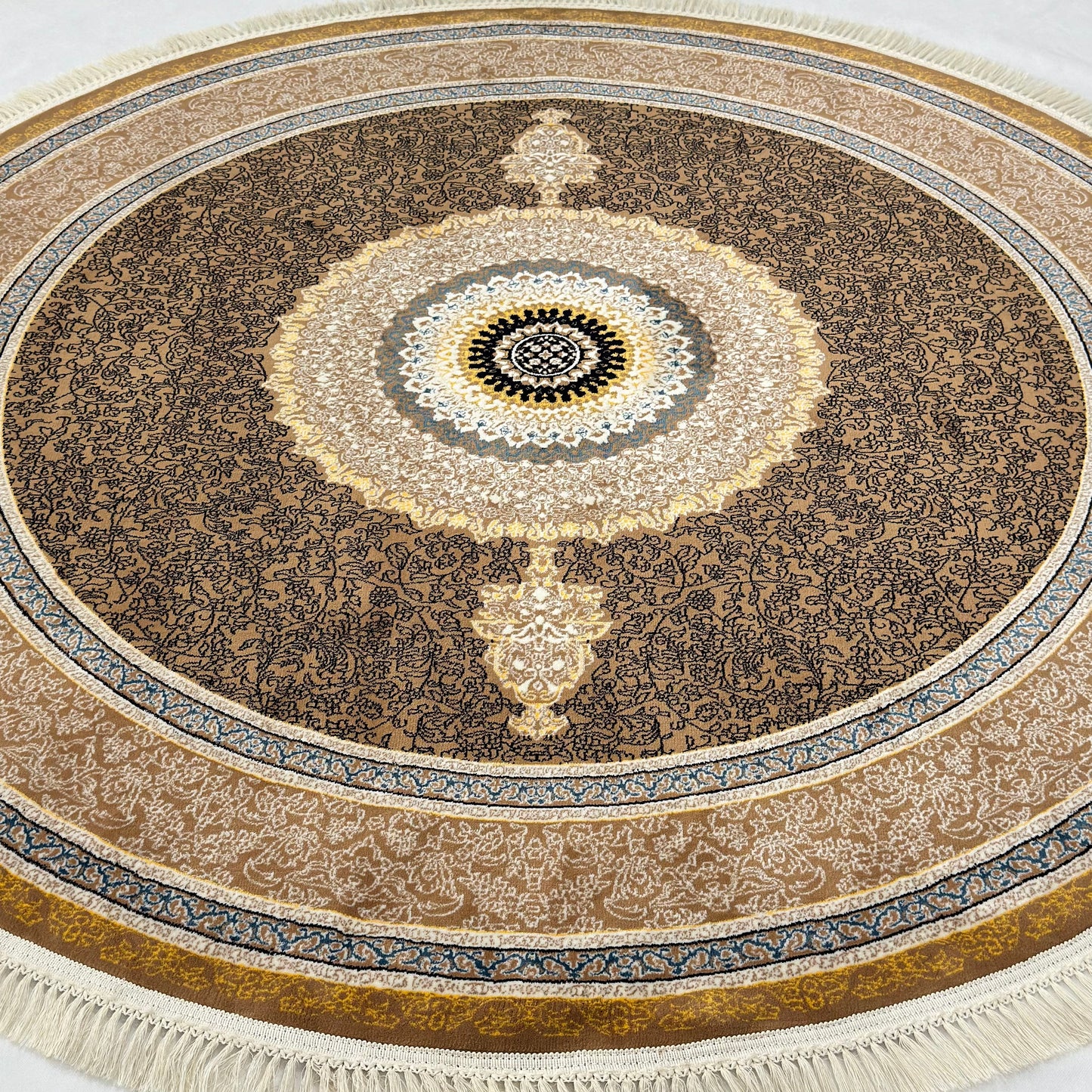 Persian Round Rug 7 ft x 7 ft | Chocolate & Gold | 1000 Reed Acrylic