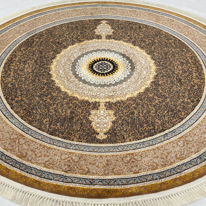 Persian Round Rug 7 ft x 7 ft | Chocolate & Gold | 1000 Reed Acrylic