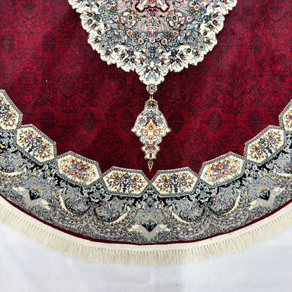 7 ft x 7 ft Round Persian Crimson Acrylic Rug | 1000 Reed Medallion Carpet, Iran