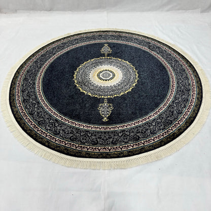 7 ft x 7 ft Round Persian Acrylic Rug, 1000 Reed Dark Medallion Carpet, Machine-Made Iran