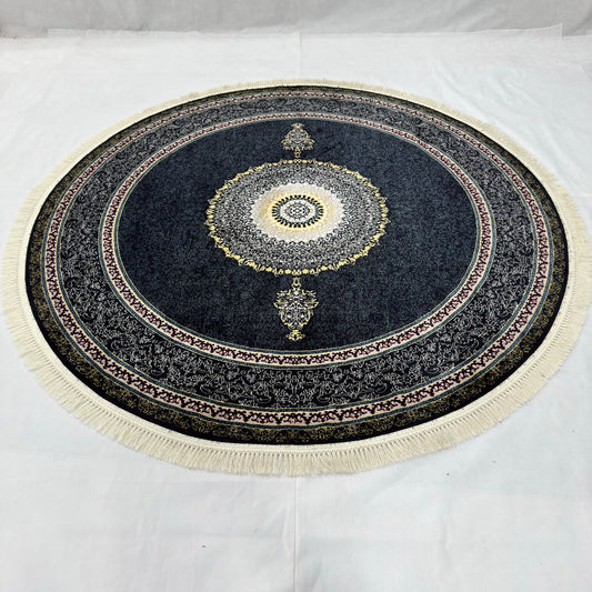 7 ft x 7 ft Round Persian Acrylic Rug, 1000 Reed Dark Medallion Carpet, Machine-Made Iran