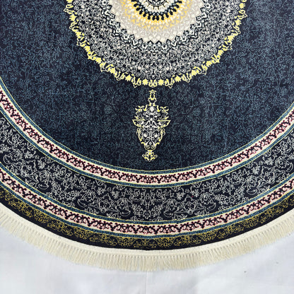 7 ft x 7 ft Round Persian Acrylic Rug, 1000 Reed Dark Medallion Carpet, Machine-Made Iran