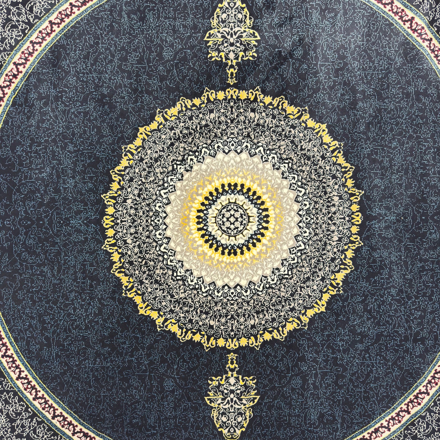 7 ft x 7 ft Round Persian Acrylic Rug, 1000 Reed Dark Medallion Carpet, Machine-Made Iran