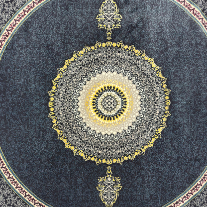 7 ft x 7 ft Round Persian Acrylic Rug, 1000 Reed Dark Medallion Carpet, Machine-Made Iran