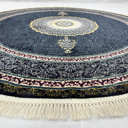 7 ft x 7 ft Round Persian Acrylic Rug, 1000 Reed Dark Medallion Carpet, Machine-Made Iran
