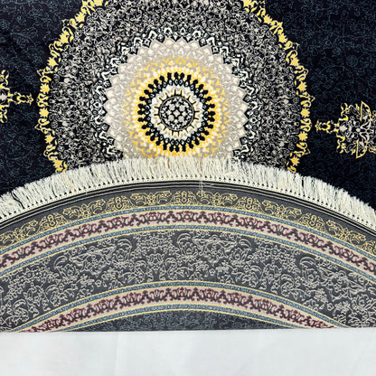 7 ft x 7 ft Round Persian Acrylic Rug, 1000 Reed Dark Medallion Carpet, Machine-Made Iran