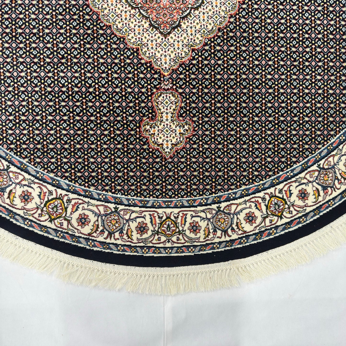7 ft x 7 ft Round Persian Black Acrylic Rug | 1000 Reed Medallion Carpet, Iran