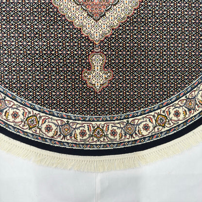 7 ft x 7 ft Round Persian Black Acrylic Rug | 1000 Reed Medallion Carpet, Iran