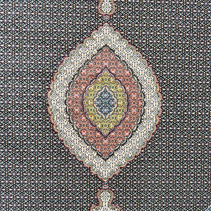 7 ft x 7 ft Round Persian Black Acrylic Rug | 1000 Reed Medallion Carpet, Iran