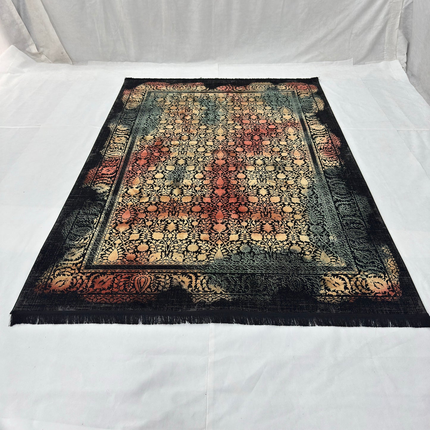7 ft x 10 ft Black Persian 1200 Reed Acrylic Rug, Afshan Floral Carpet