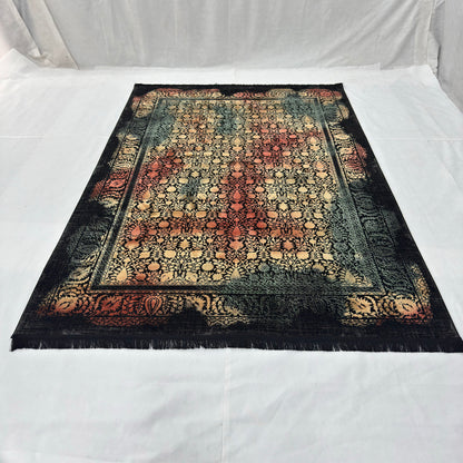 7 ft x 10 ft Black Persian 1200 Reed Acrylic Rug, Afshan Floral Carpet