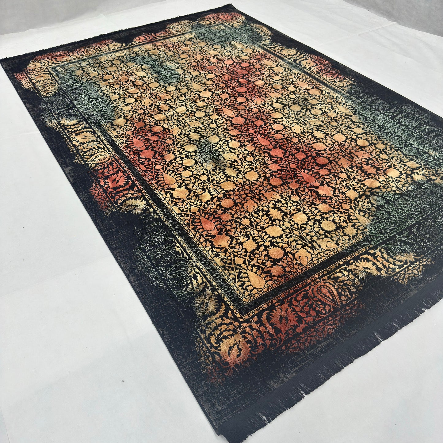 7 ft x 10 ft Black Persian 1200 Reed Acrylic Rug, Afshan Floral Carpet