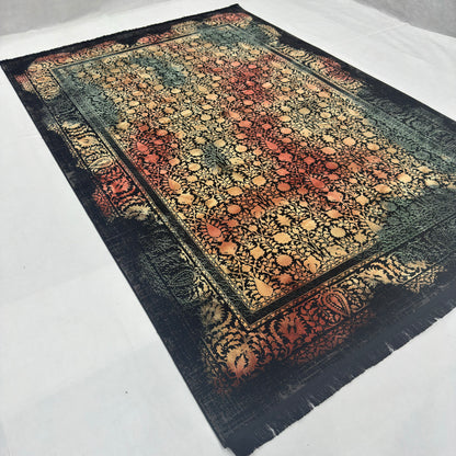 7 ft x 10 ft Black Persian 1200 Reed Acrylic Rug, Afshan Floral Carpet