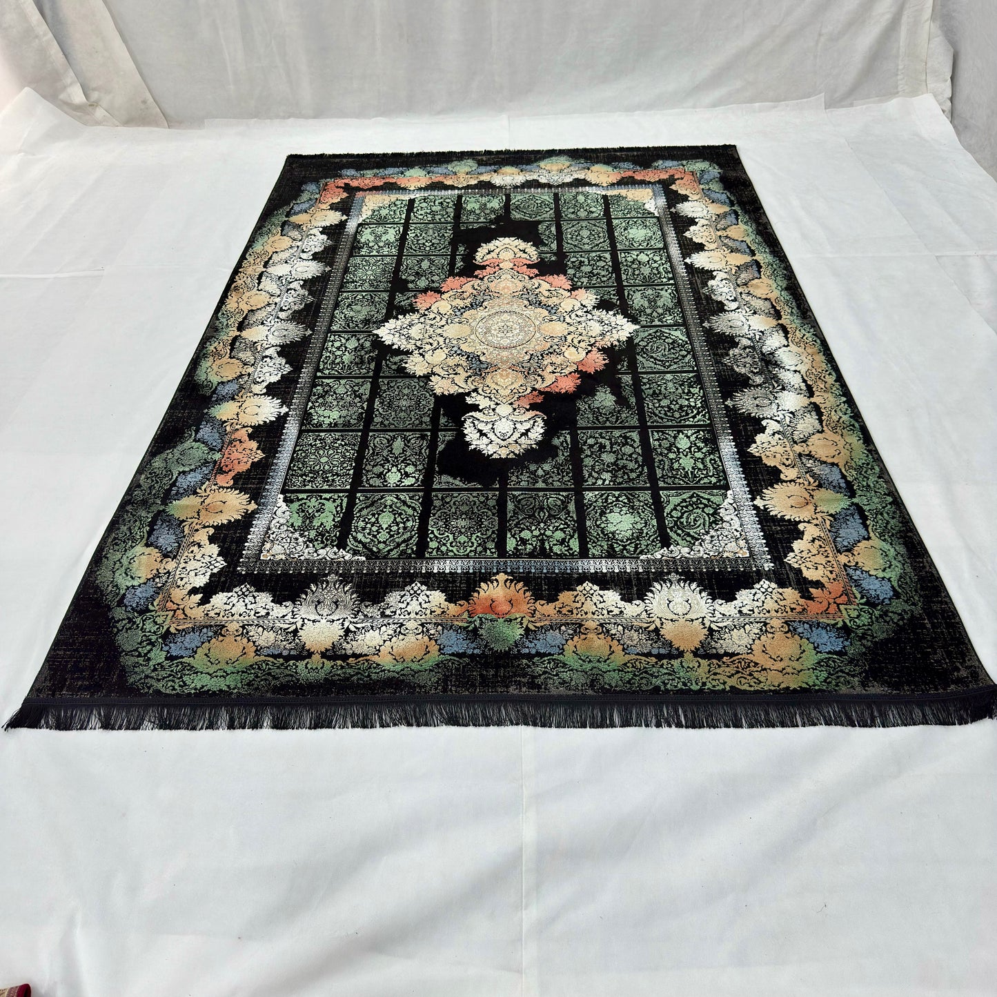 7 ft x 10 ft Black Persian 1200 Reed Acrylic Rug, Bakhtiari Garden Carpet