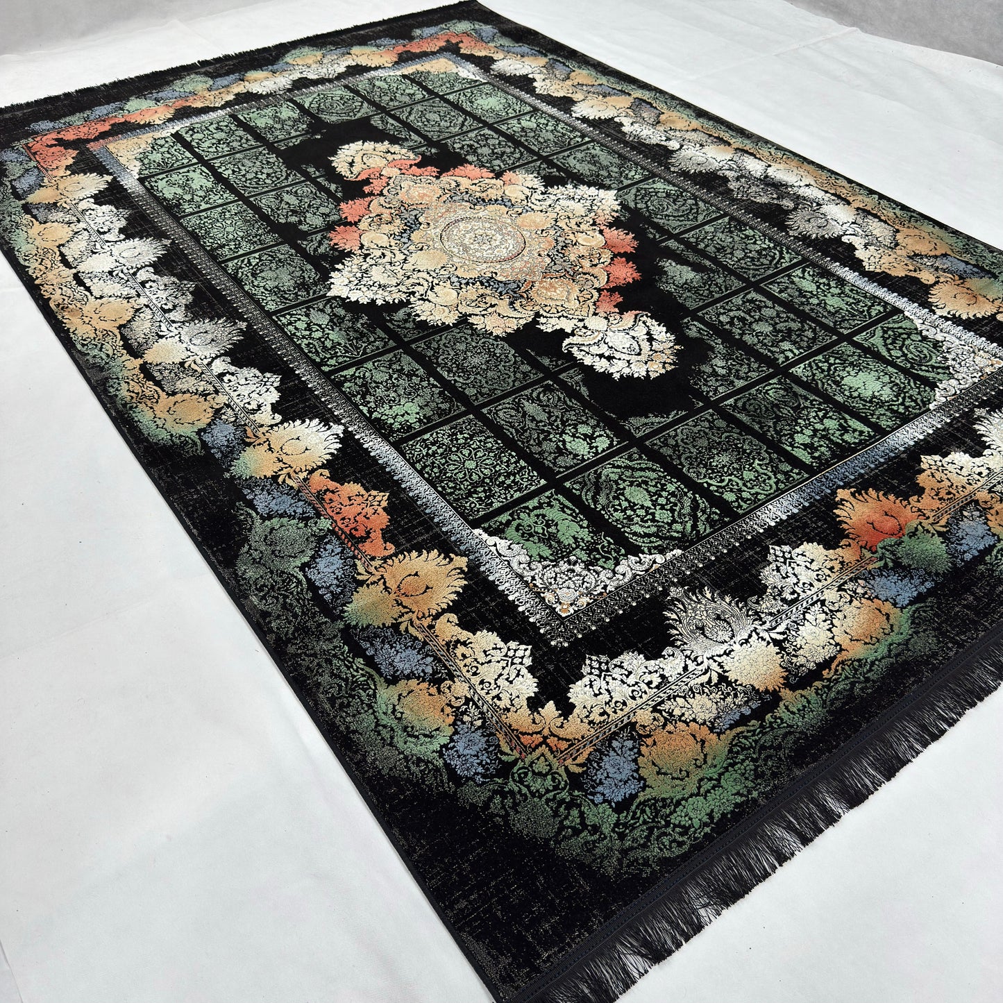 7 ft x 10 ft Black Persian 1200 Reed Acrylic Rug, Bakhtiari Garden Carpet