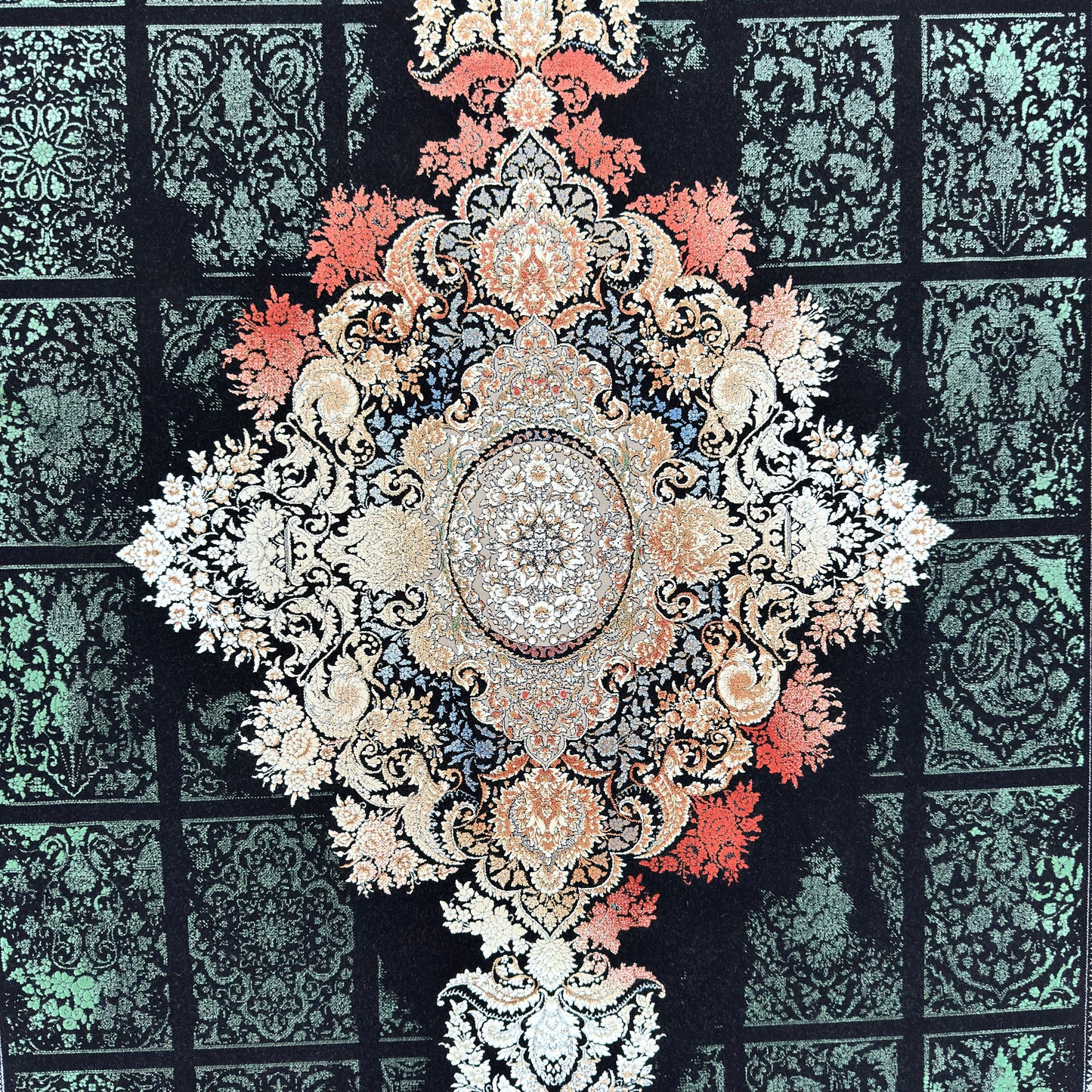 7 ft x 10 ft Black Persian 1200 Reed Acrylic Rug, Bakhtiari Garden Carpet