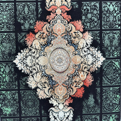 7 ft x 10 ft Black Persian 1200 Reed Acrylic Rug, Bakhtiari Garden Carpet