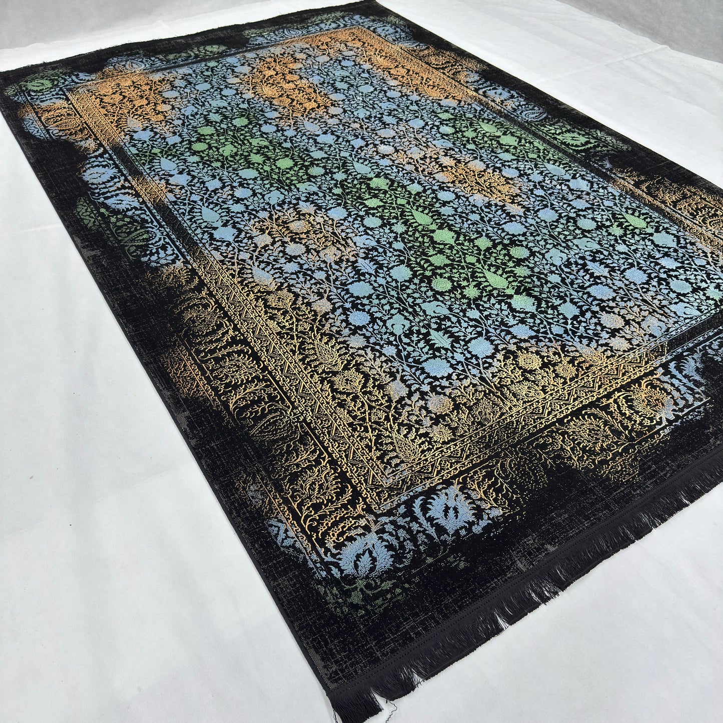 7 ft x 10 ft Black Persian 1200 Reed Acrylic Rug, Afshan Floral Carpet