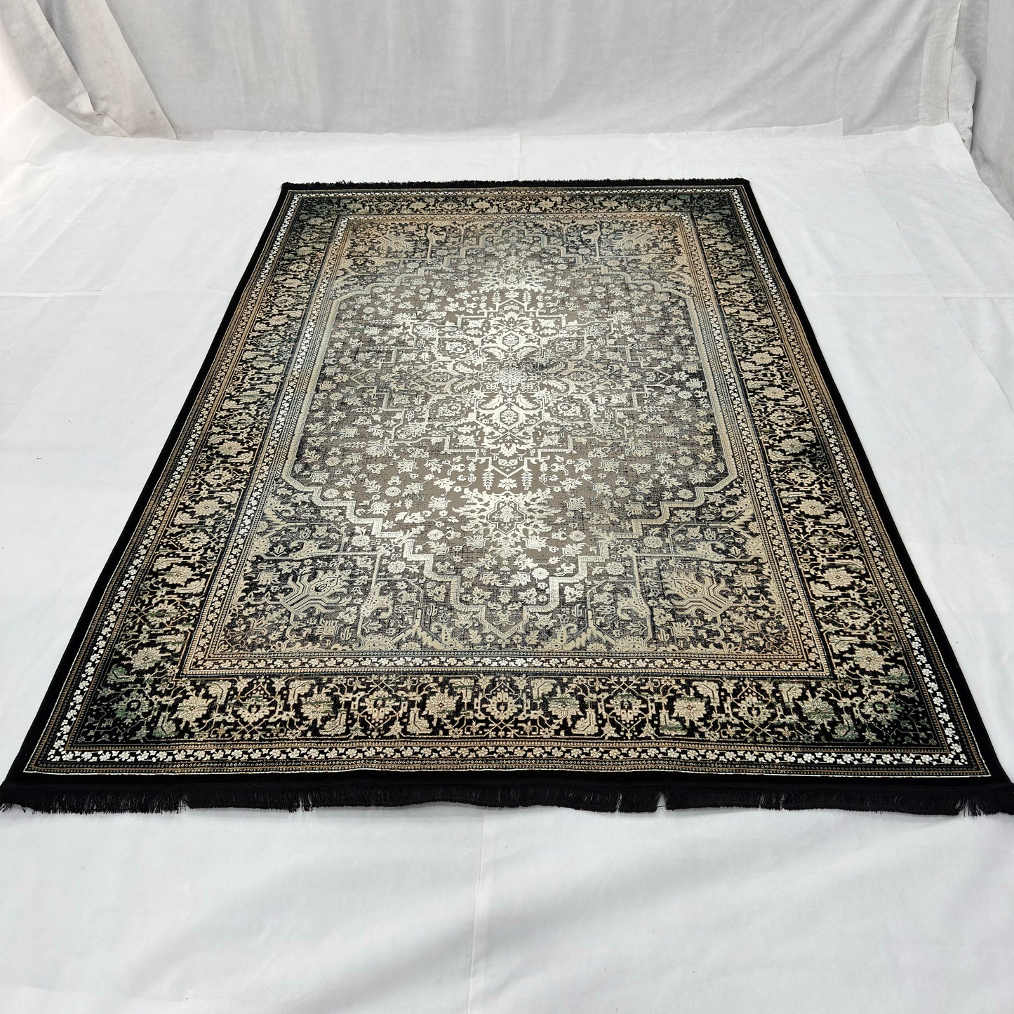 7 ft x 10 ft Grey Persian 1200 Reed Acrylic Rug, Heriz Medallion Carpet