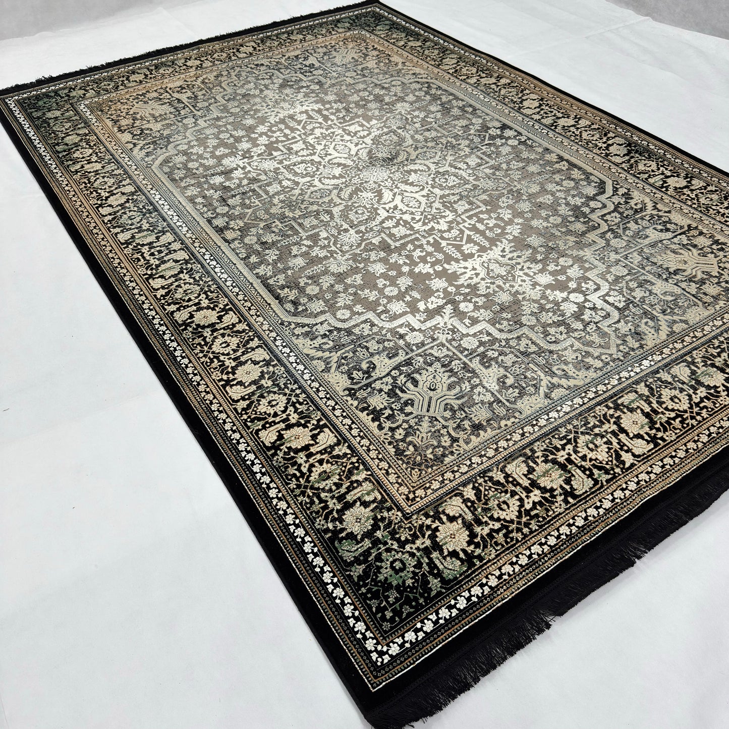 7 ft x 10 ft Grey Persian 1200 Reed Acrylic Rug, Heriz Medallion Carpet