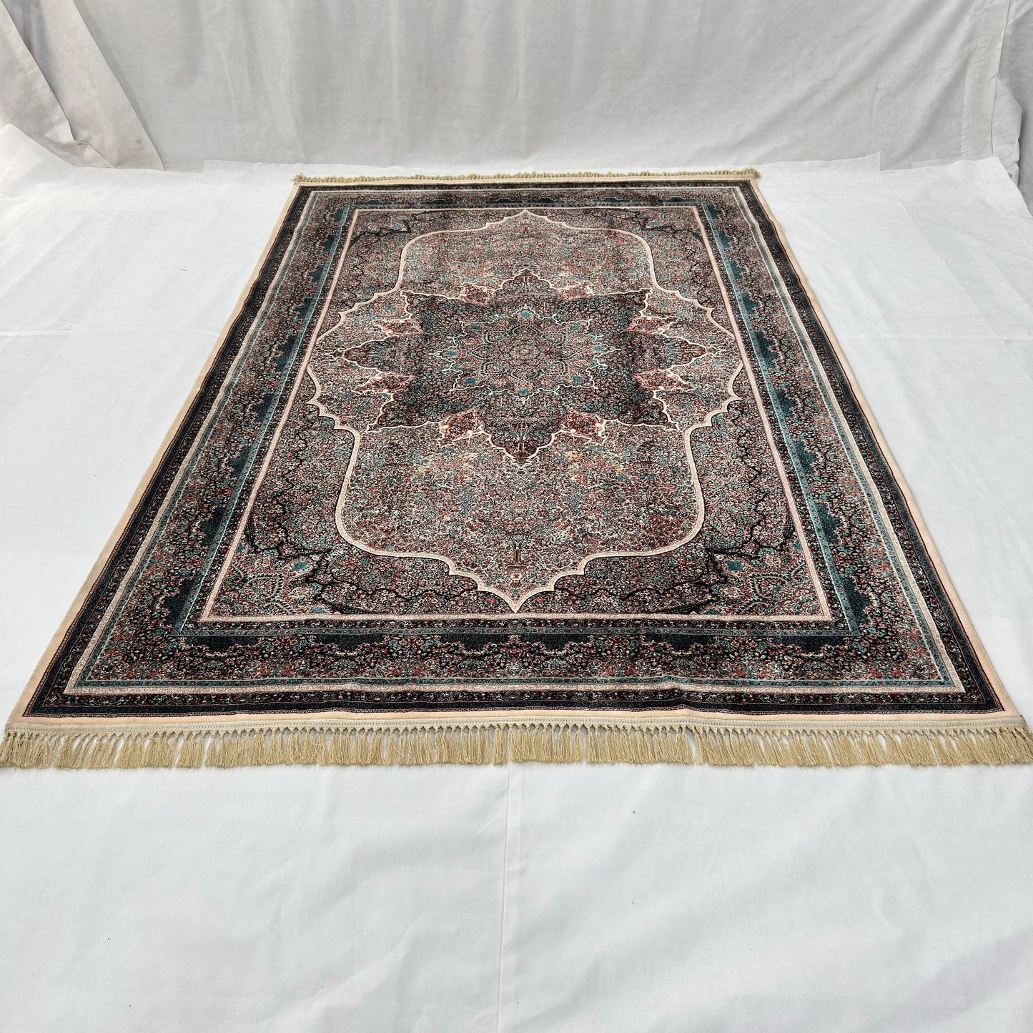 7 ft x 10 ft Charcoal Persian 1200 Reed Acrylic Rug, Tabriz Medallion Carpet