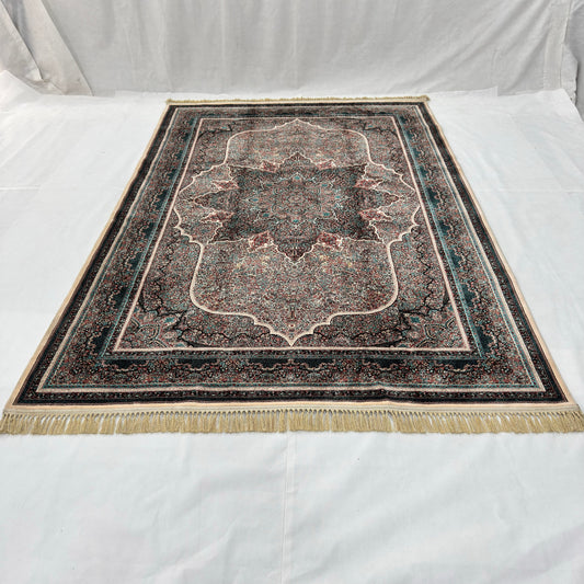 7 ft x 10 ft Charcoal Persian 1200 Reed Acrylic Rug, Tabriz Medallion Carpet