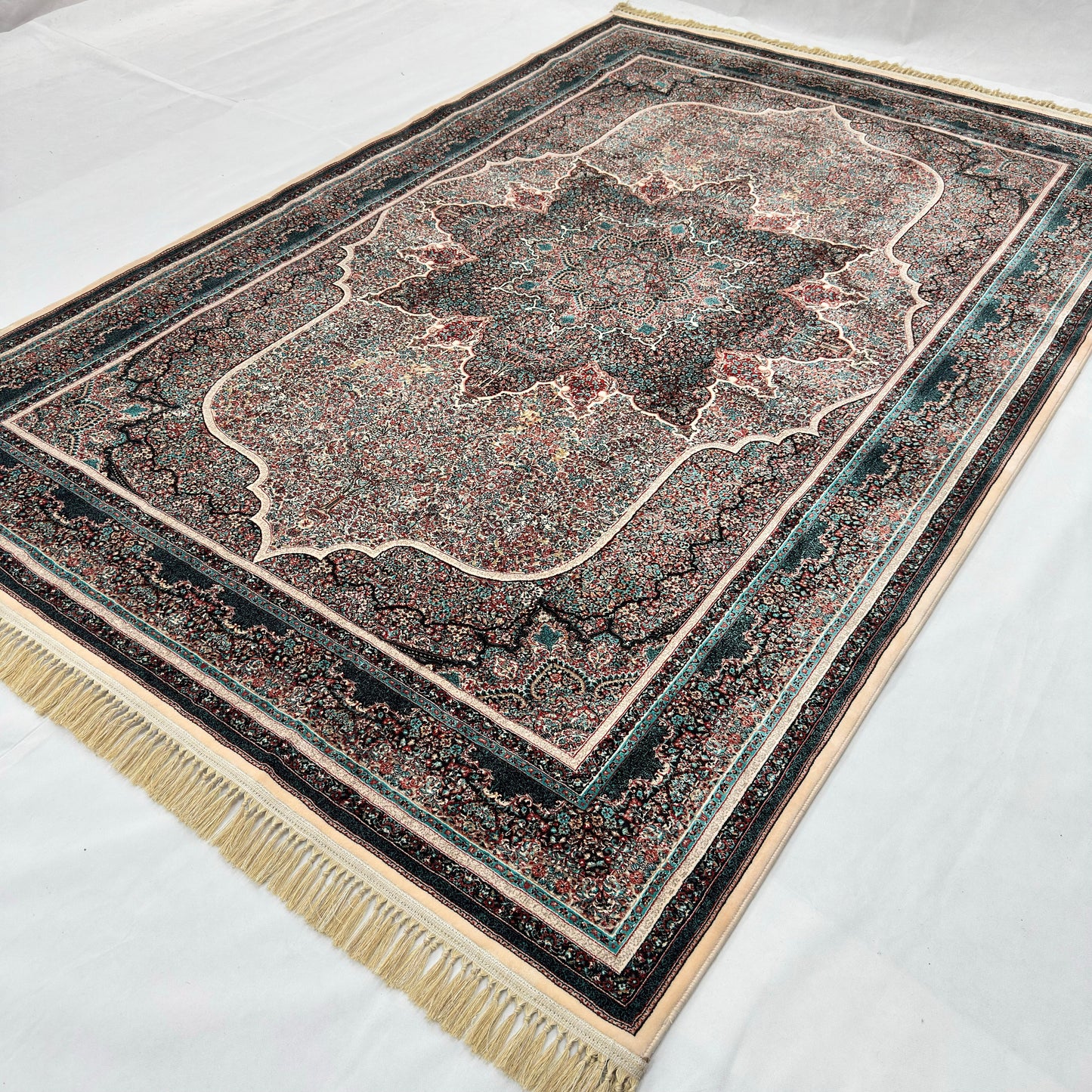 7 ft x 10 ft Charcoal Persian 1200 Reed Acrylic Rug, Tabriz Medallion Carpet