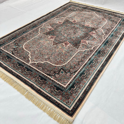 7 ft x 10 ft Charcoal Persian 1200 Reed Acrylic Rug, Tabriz Medallion Carpet