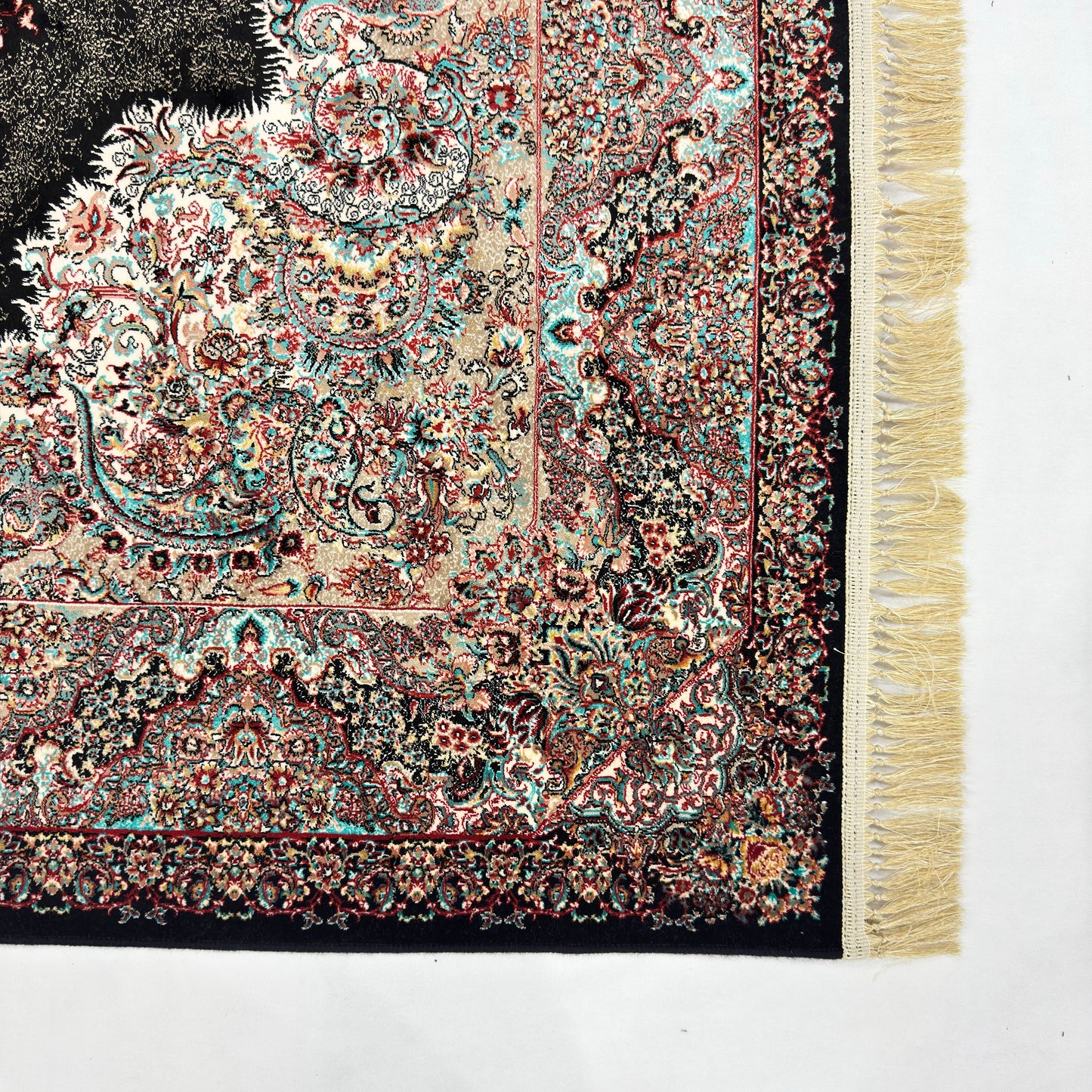7 ft x 10 ft Black Persian 1200 Reed Acrylic Rug, Kashan Medallion Carpet