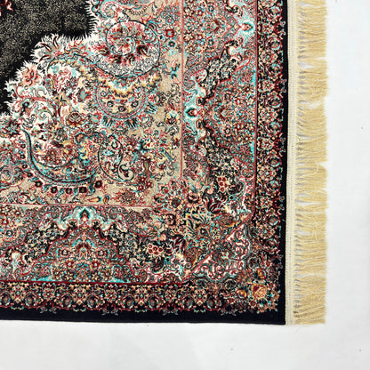 7 ft x 10 ft Black Persian 1200 Reed Acrylic Rug, Kashan Medallion Carpet