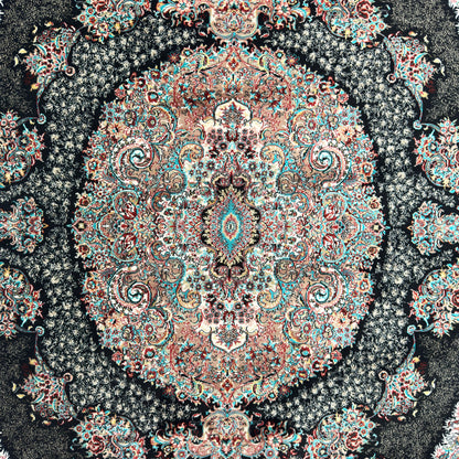 7 ft x 10 ft Black Persian 1200 Reed Acrylic Rug, Kashan Medallion Carpet