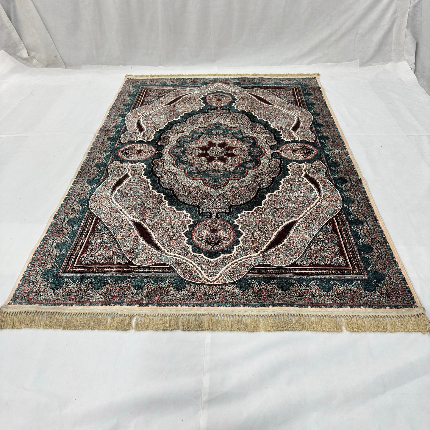 7 ft x 10 ft Teal Persian 1200 Reed Acrylic Rug, Qum Medallion Carpet