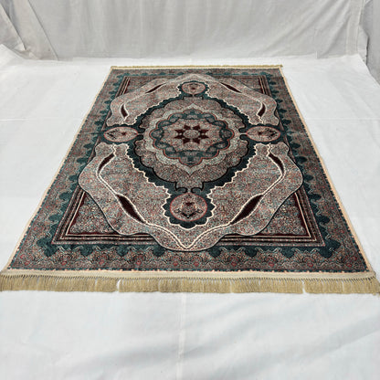 7 ft x 10 ft Teal Persian 1200 Reed Acrylic Rug, Qum Medallion Carpet