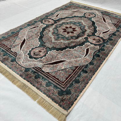 7 ft x 10 ft Teal Persian 1200 Reed Acrylic Rug, Qum Medallion Carpet