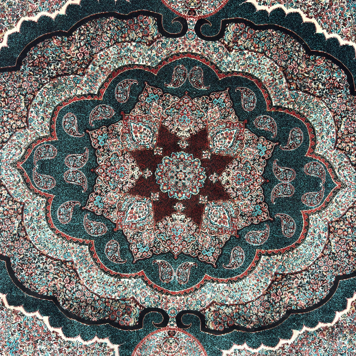 7 ft x 10 ft Teal Persian 1200 Reed Acrylic Rug, Qum Medallion Carpet