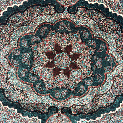 7 ft x 10 ft Teal Persian 1200 Reed Acrylic Rug, Qum Medallion Carpet