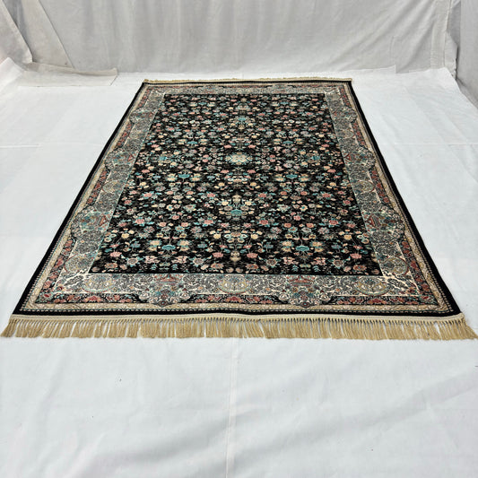 7 ft x 10 ft Black Persian 1200 Reed Acrylic Rug, Afshan Floral Carpet