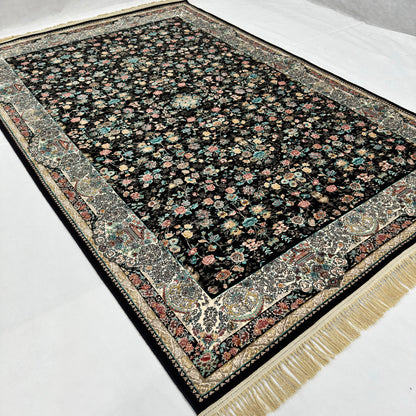 7 ft x 10 ft Black Persian 1200 Reed Acrylic Rug, Afshan Floral Carpet
